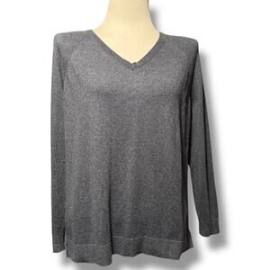 Ann Taylor LOFT Sheer Back Sweater Gray Black Medium